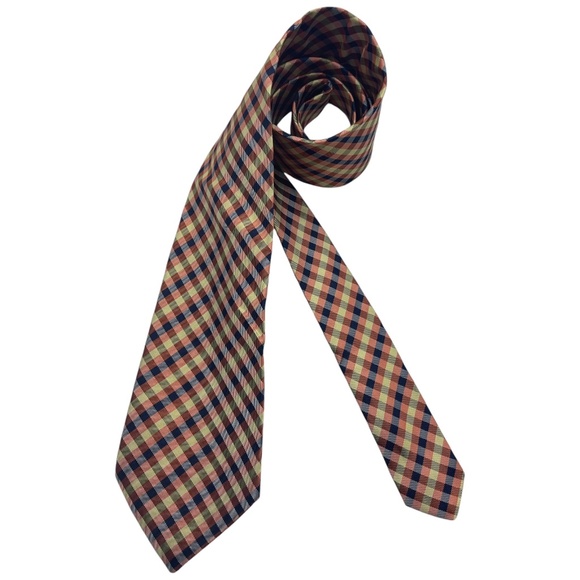 CHURCH’S Navy/Orange Tartan Silk LUXURY Tie ITALY - Picture 1 of 6